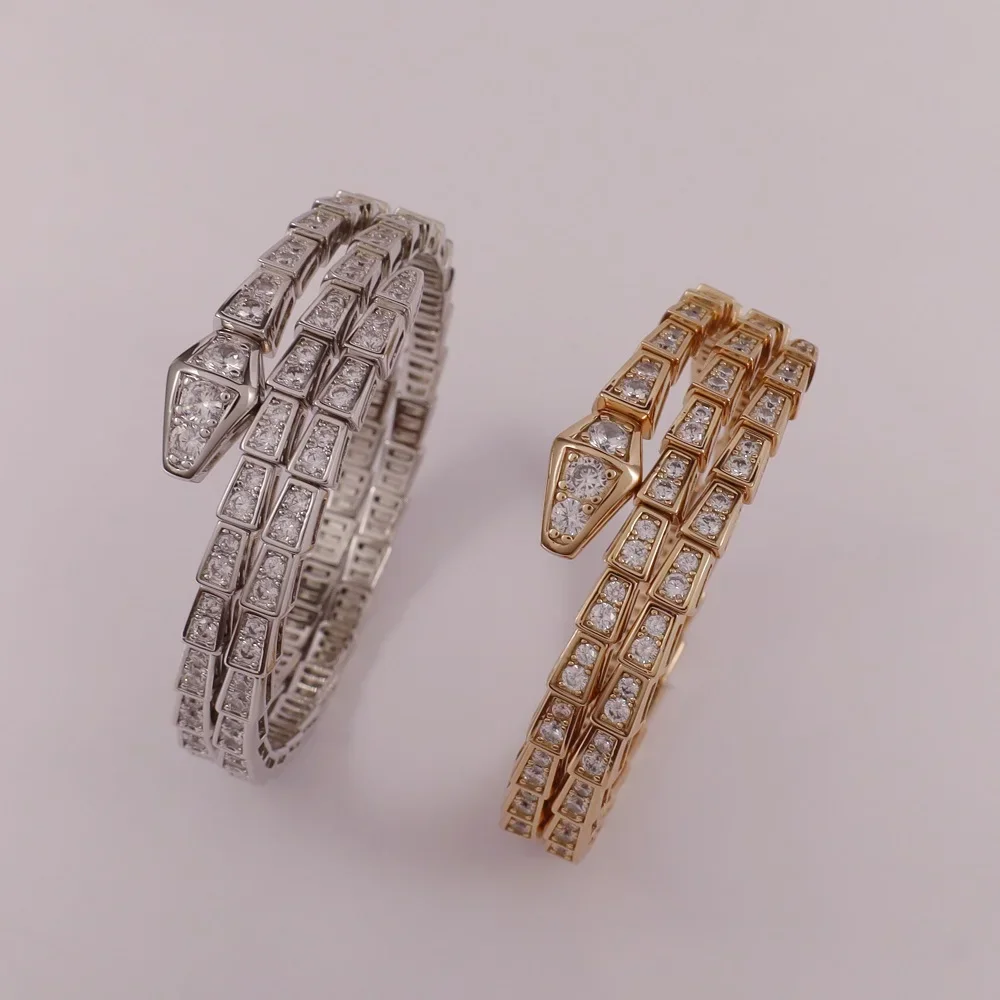Classic 925 sterling silver double layer snake head elastic snake bone bracelet fashion brand banquet luxury jewelry