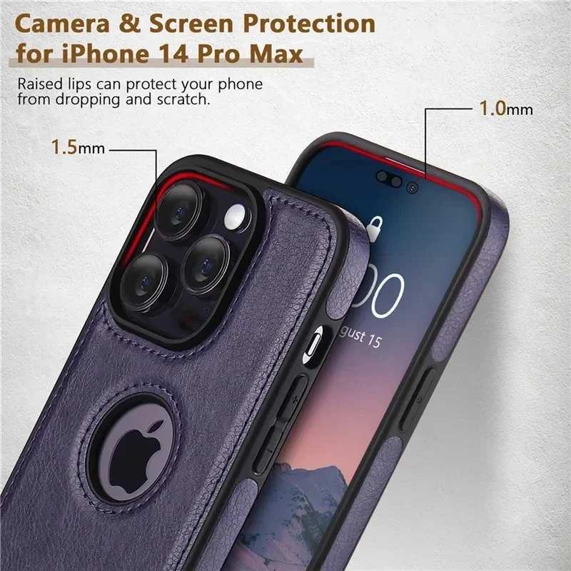 Luxury PU Leather Shockproof Business Phone Case with Cowhide Design and Logo Cutout