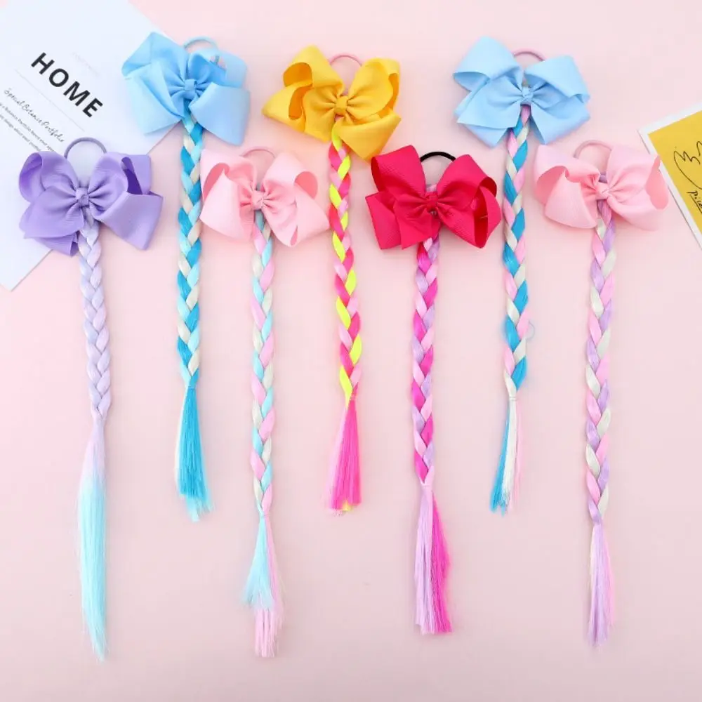 

Hair Accessories Birthday Gifts Invisible Natural Girls Colorful Braid Ponytail Cute Bow Wig Kids Headwear Children Cartoon Wig