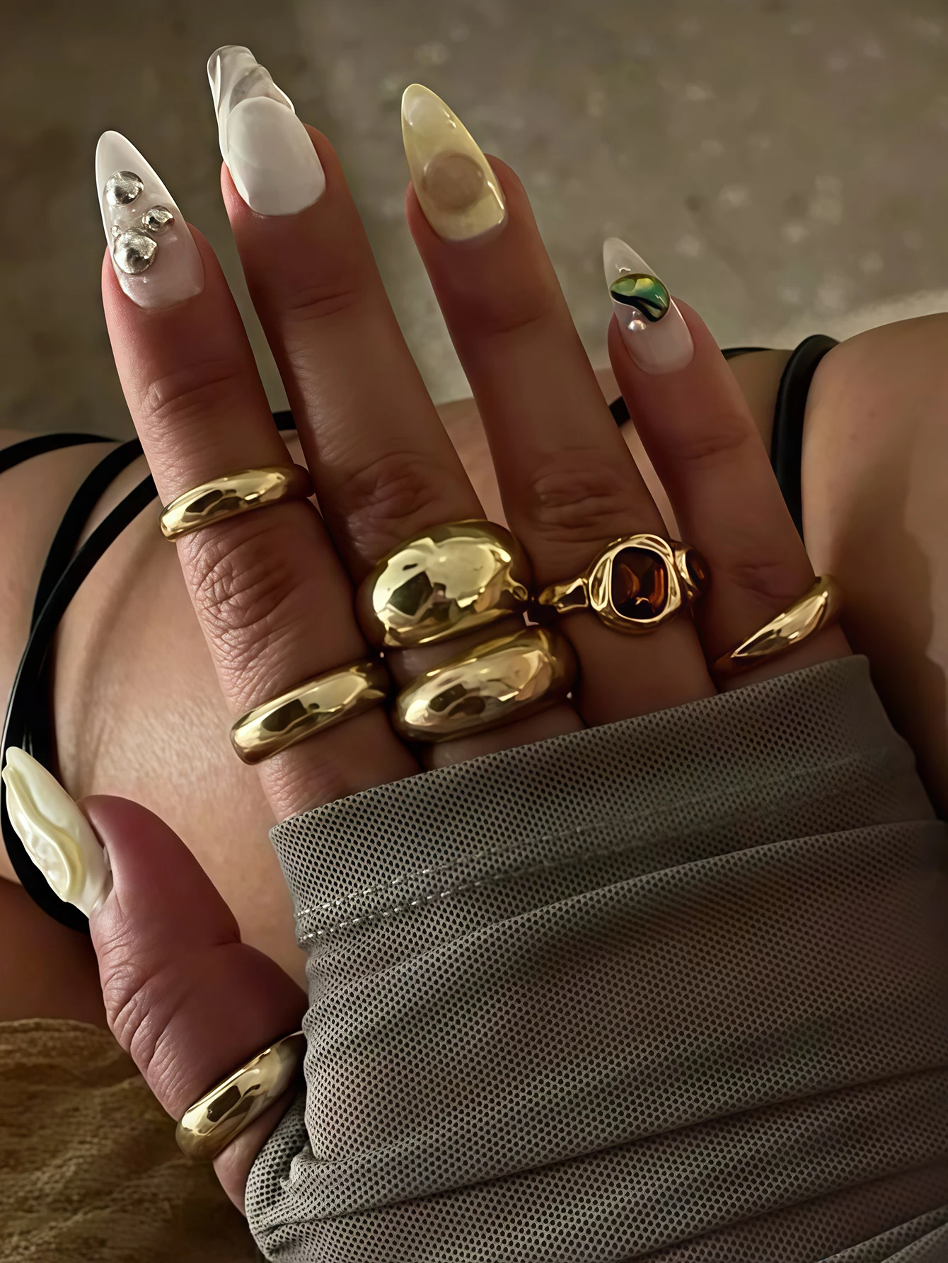 7pcs Hip Hop Geometric Smooth Wide Ring Womens Party Daily Jewelry Gift