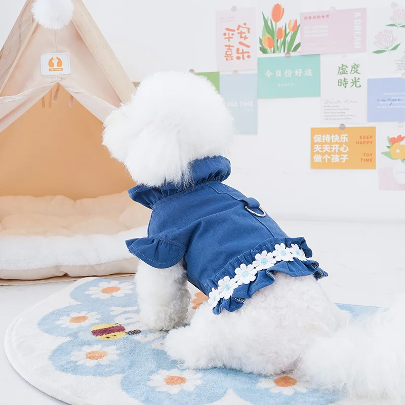 단색 강아지 의류 레이스 애완 동물 조끼 용수철, 강아지 가디건, 애완 동물 용품, 가죽 끈 달린 테디 의류, 여름 신상