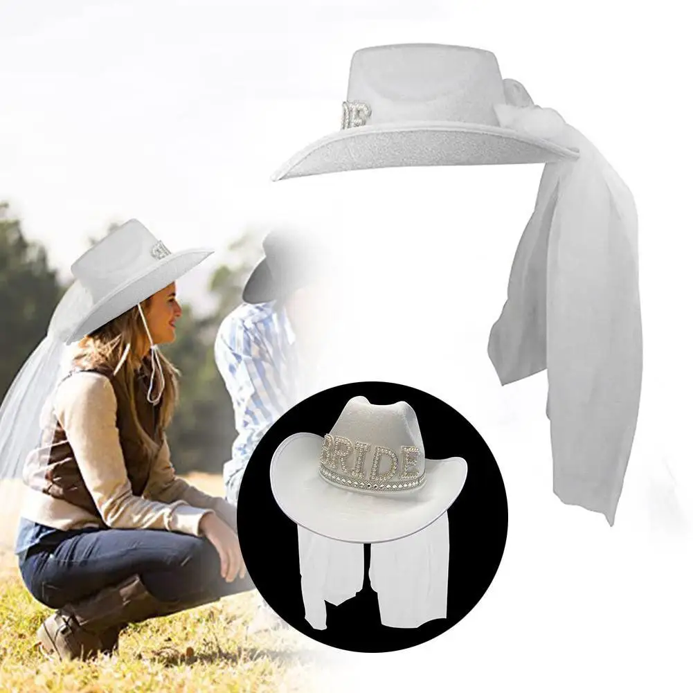 Bride Cowgirl Hat With Veil White 