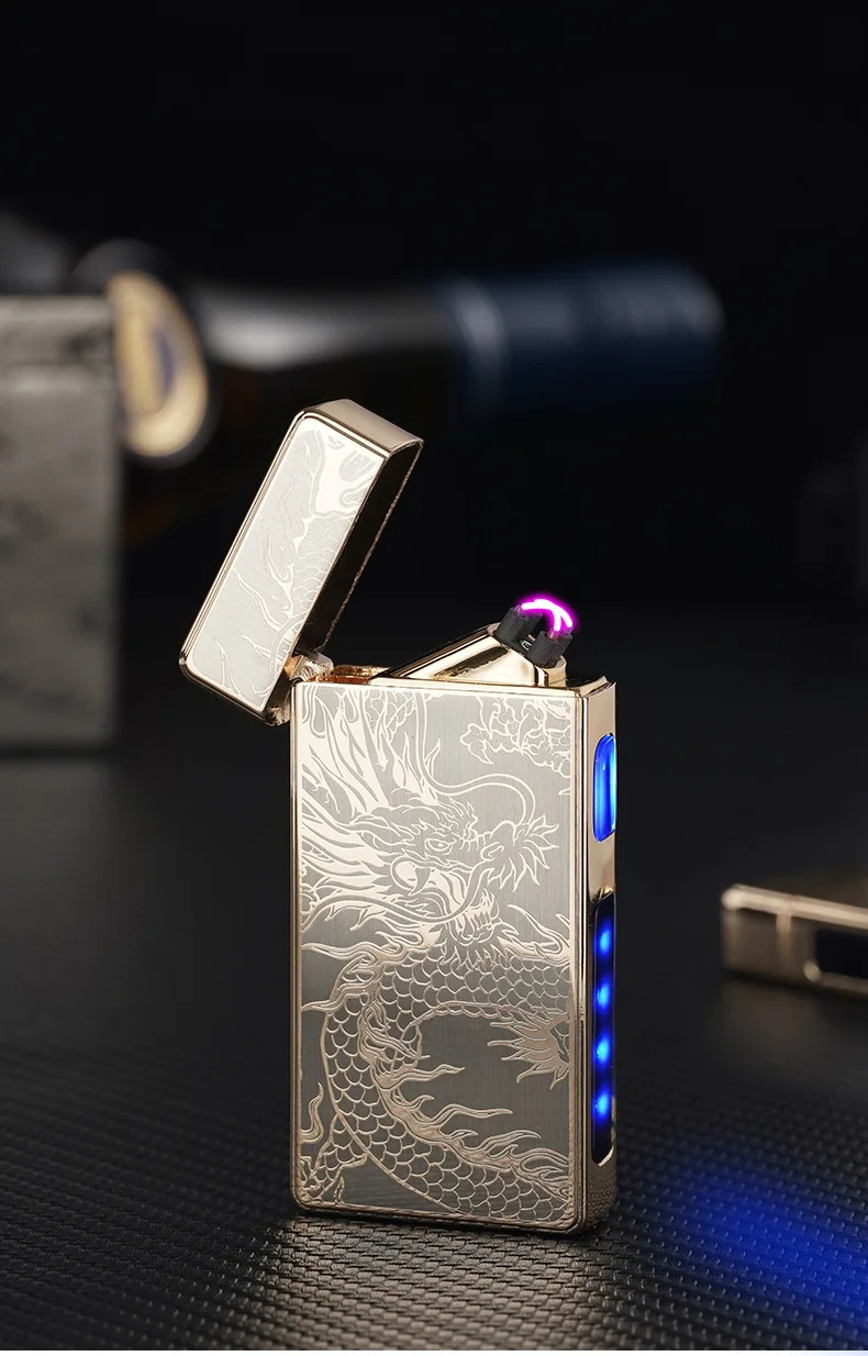 2025 Metal Type-c Charging Double Fire Arc Pulse Electronic Lighter Power Display High Value Gift Cigarette Accessories