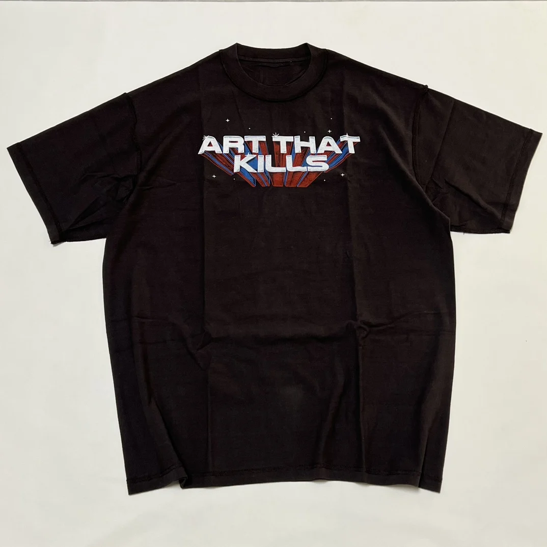 

Top quality GD Inside Out ATK Stack Logo Tee faded black male female vintage oversize t-shirt men cotton t shirt
