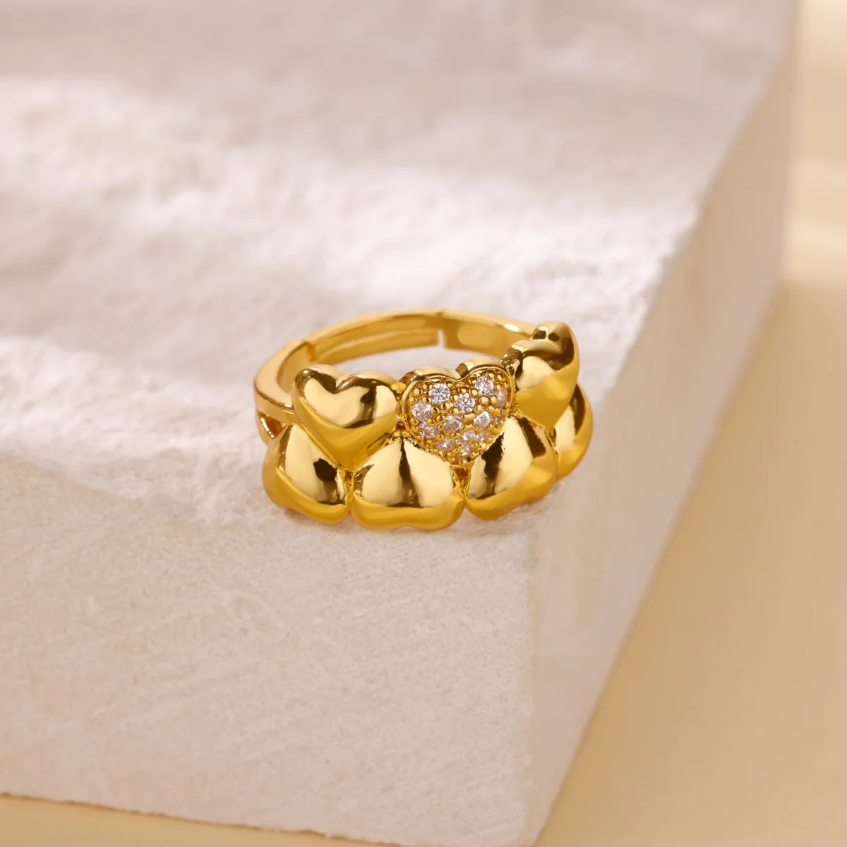 Chunky Zircon Heart Rings Gold Color Stacking Finger Rings For Women