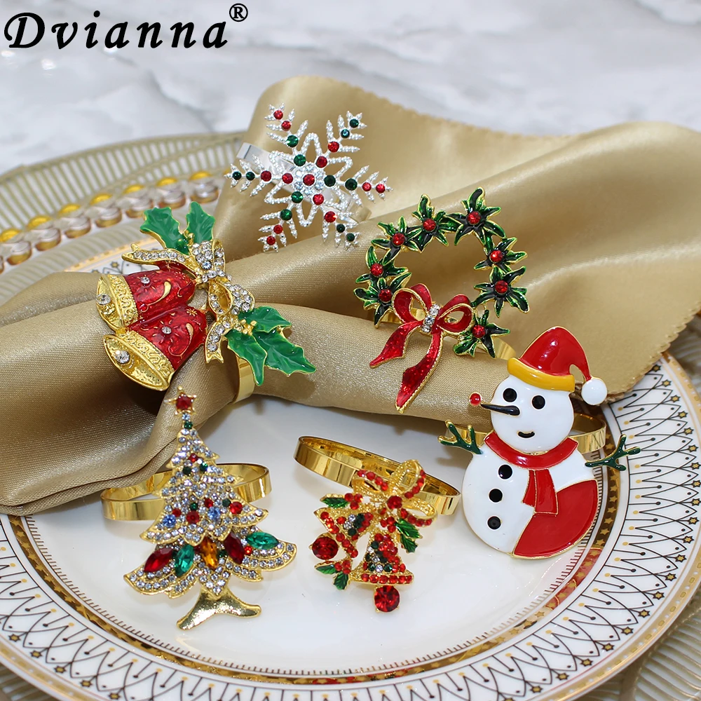 6Pcs Christmas Napkin Rings Crystal Napkin Rings Holders for Christmas Dinning Wedding Receptions Thanksgiving and Home Kitchen