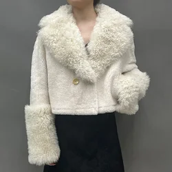 Lady Luxury Winter Shearling Jacket 2024 Thick Warm Lamb Fur Coats Women's Oversized Wool Coat Real Leather Lining