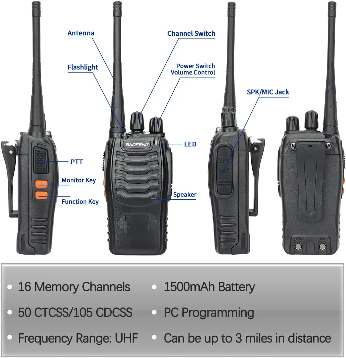 1/2 PCS Baofeng BF 888S Walkie Talkie UHF 400 470MHz 888s Long Range Two Way Ham Radios Transceiver for Hunting Hotel 2