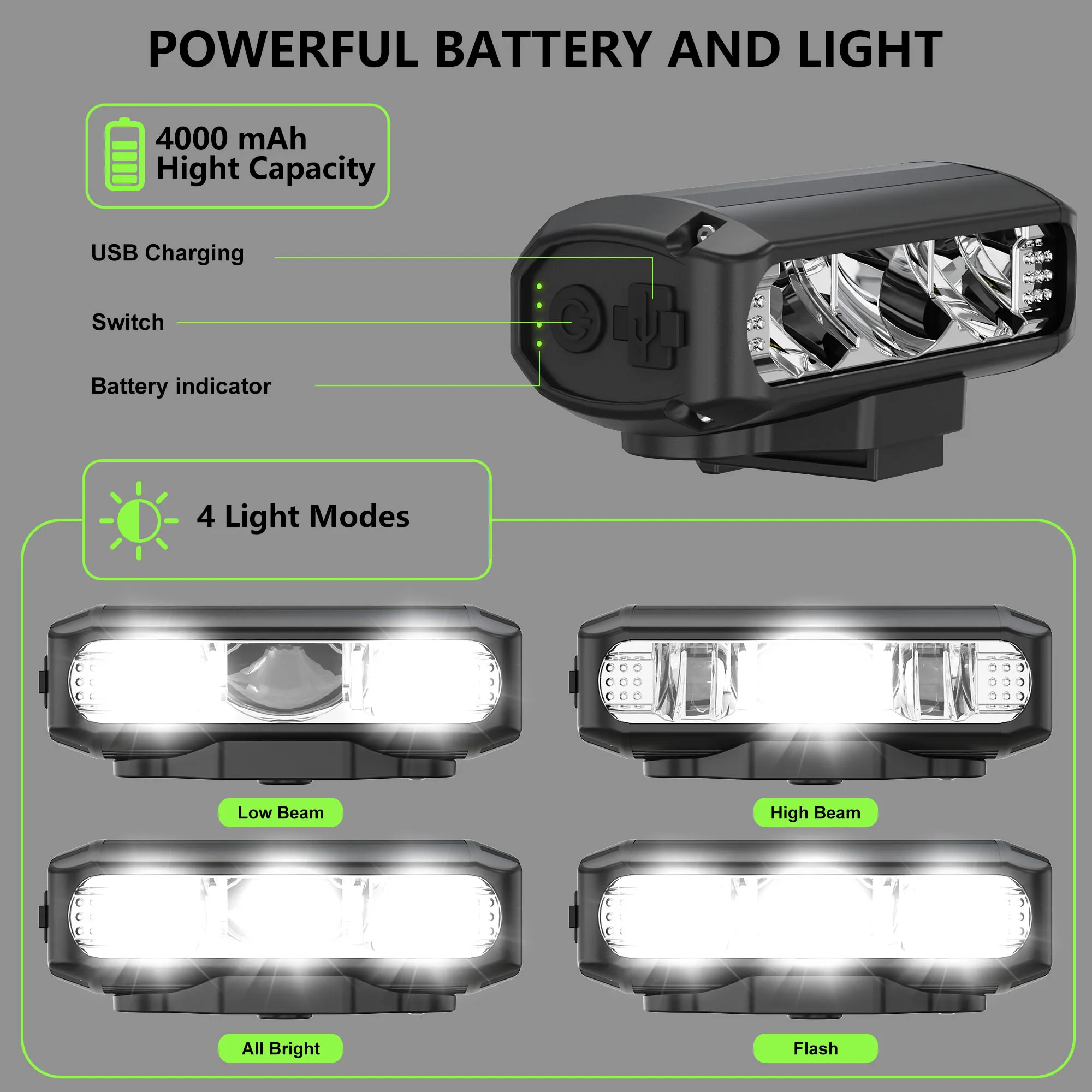 AKALATE  Ʈ Ʈ, USB C  LED  Ʈ, 1200 , 4000mAh Ŭ , ȸ MTB   