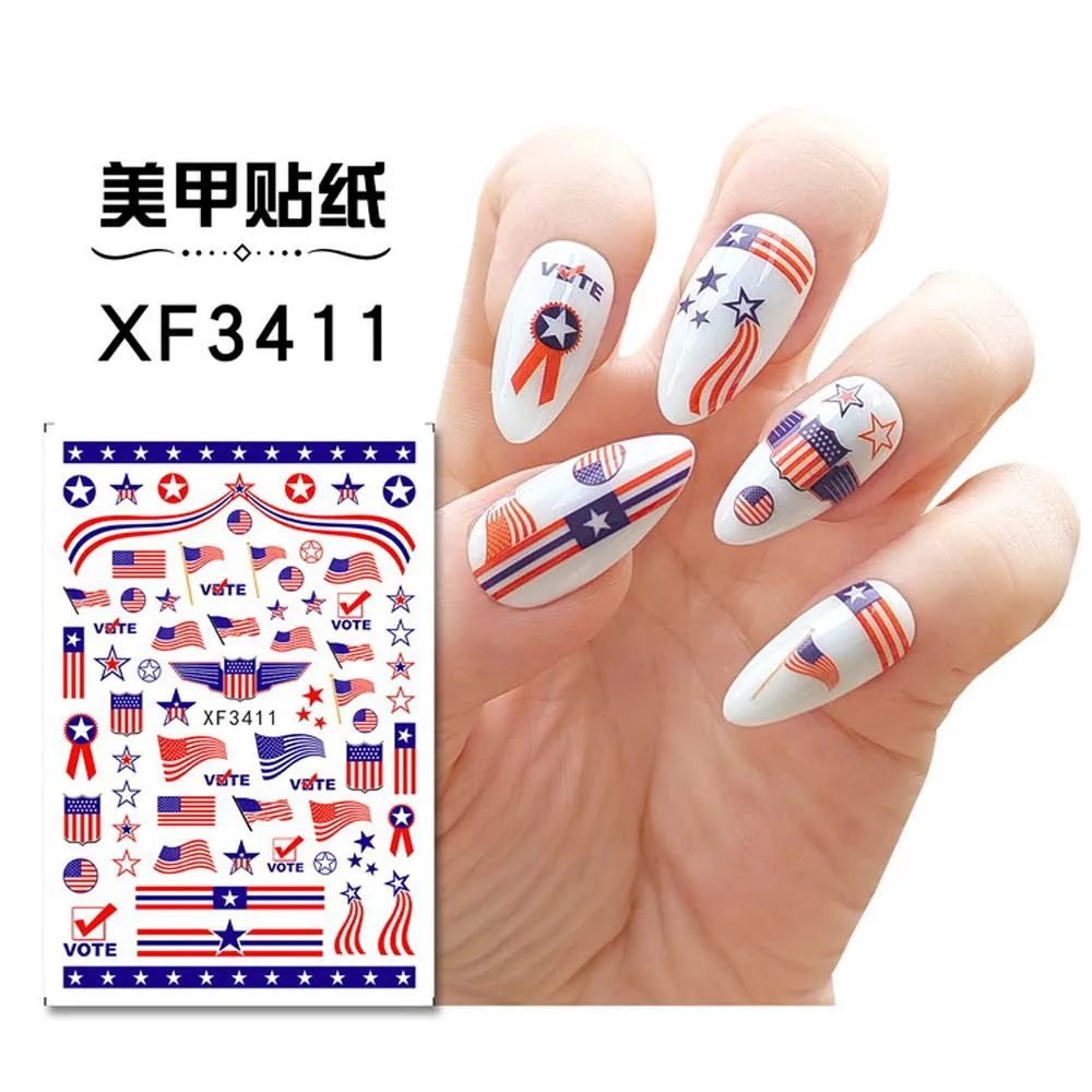 1Pcs Mexico USA Flag Nail Art Stickers American Independence Day National Mexican Butterfly Heart Flame Series Nail Decal Slider 4
