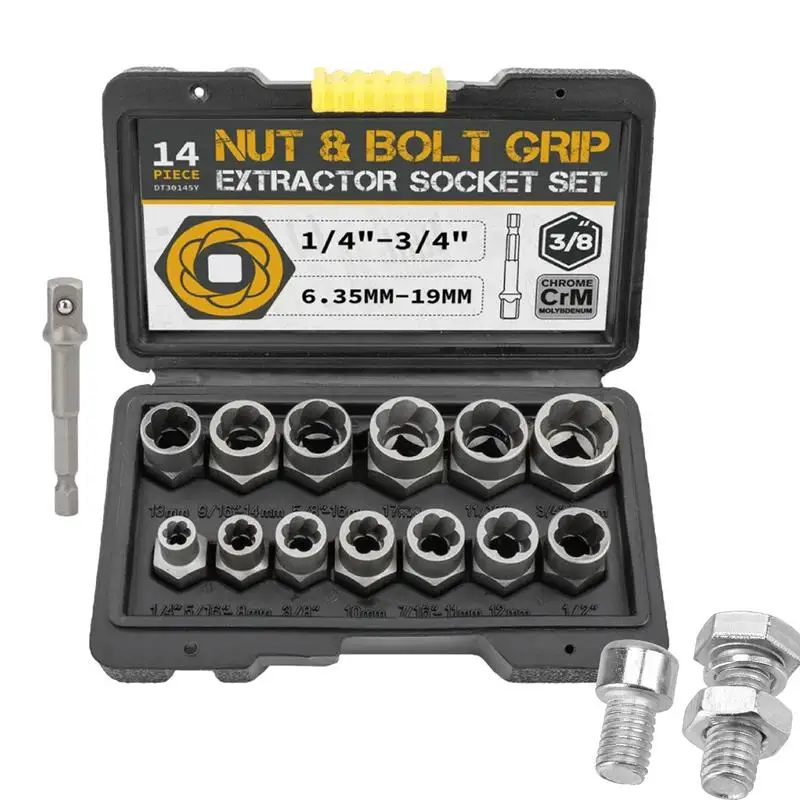 

Impact Bolt Extractor 14pcs Lug Nut Remover Tool Bolt Extractor Socket Set For Home Automobile Repair Machinery Repair
