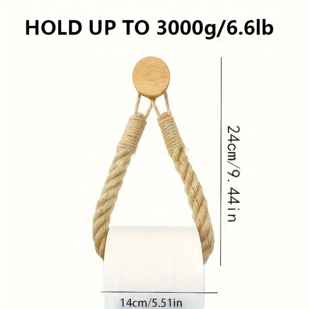 Hemp rope tissue holder, solid wood rope weaving, towel storage rack, creative wall-mounted toilet paper holder 3