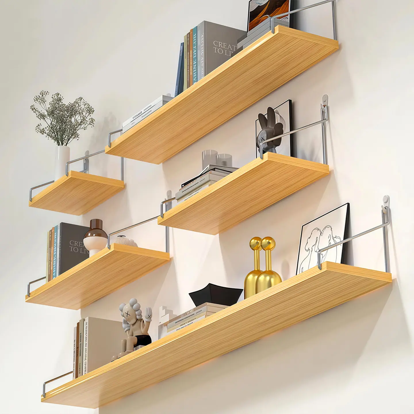 Étagère murale flottante en bois, support de rangement mural, étagère murale sans perçage, pour bibliothèque murale, 1 pièce