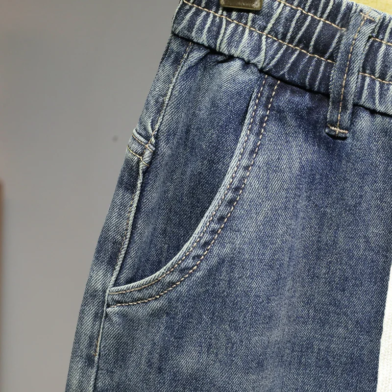 2024 Spring and Summer Retro Blue Stretch Jeans Men's Fashionable Elastic Waist Scratch Trendy All-Match Loose Trousers