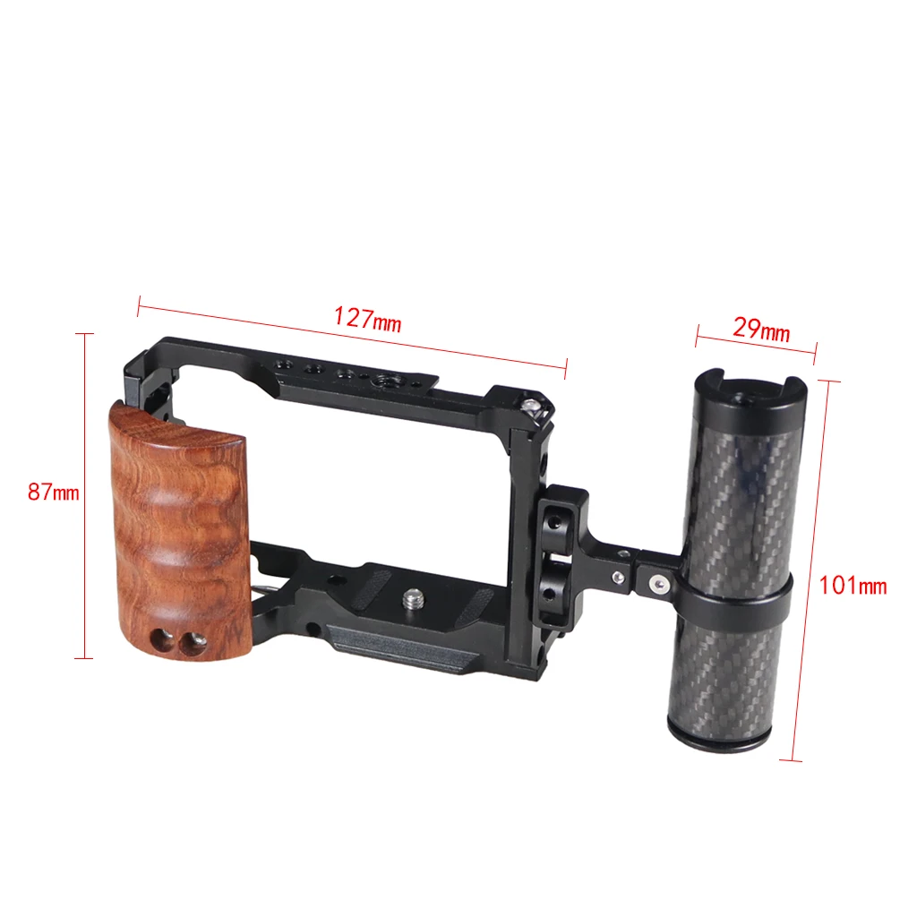 Kamerakäfig für Sony ZV-E10 mit seitlichem Holzgriff, oberer Griff aus Aluminium für Sony ZV E10 Vlogging Video Rig Filmherstellungssystem – Detail 4