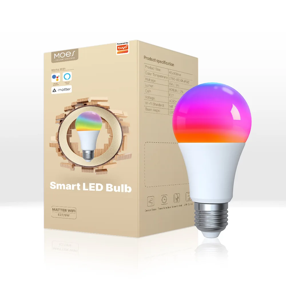 매터 와이파이 E27 E14 GU10 투야 스마트 전구 디밍 가능 LED 조명 1600만 RGB C+W 색상 캔들 램프 음성 제어 알렉사 구글 홈