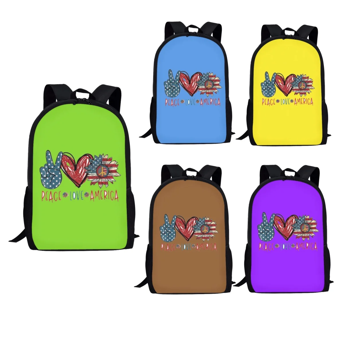 

BELIDOME Pace Love America Pattern Kids Bookbag Women Casual Shoulder Backpacks Large Capacity Student School Bags for Girls
