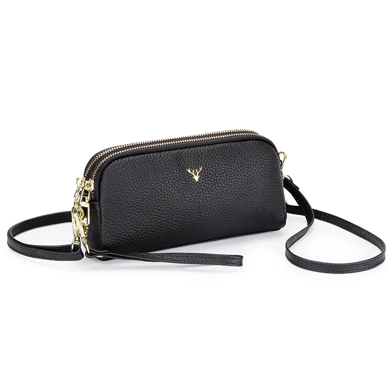 Elegant Double Zipper Leather Shoulder Handbag