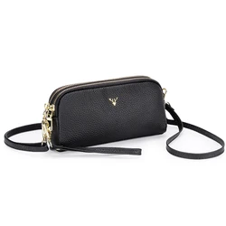 Elegant Double Zipper Leather Shoulder Handbag (Black)
