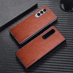 Premium Retro Litchi Leather Pattern Business Case for Galaxy Z Fold 6 (Brown)