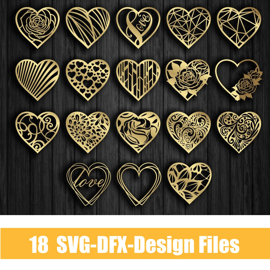 Set of Stylish Hearts for Valentine's Day Laser Cut Templates DXF SVG JPG CDR EPS Vector for CNC Laser/Plasma Cutting Printing band saw machine Woodworking Machinery