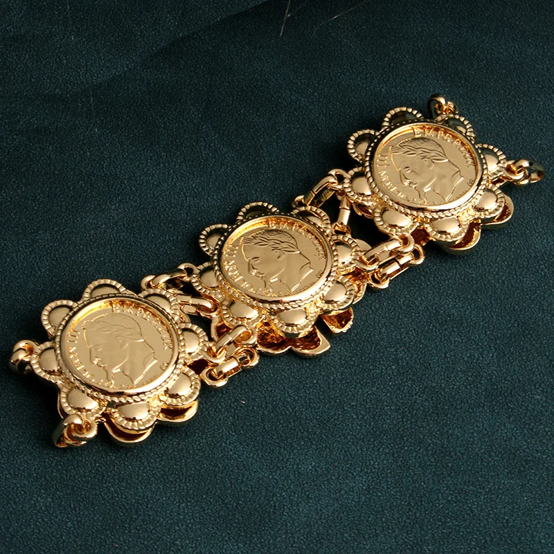 French Coin Gold Plated Napoleon Figure Commemorative Bangle Bracelet for Women bangle bracelet