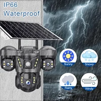 Caméra solaire extérieure à triple objectif PTZ 15MP 4G SIM, trois objectifs, trois écrans, surveillance par batterie, détection humanoïde IA, suivi automatique, étanche IP66, vision nocturne, caméras de sécurité vidéo 7
