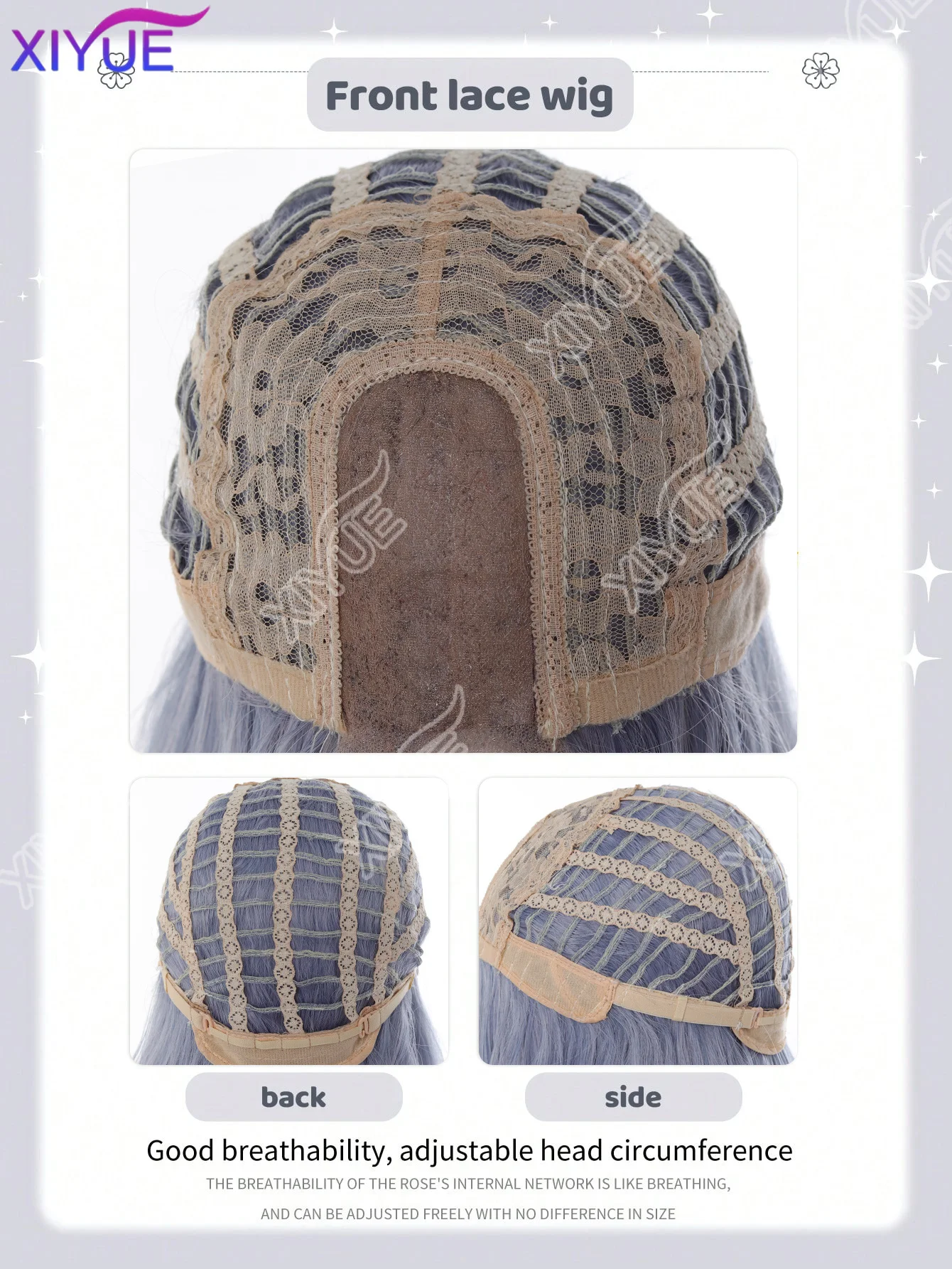 XIYUE Forehead Lace Long Wavy Wigs Hair, Gradient Grayish-Blue 30 Inch Semi Woven Daily Natural, Smooth And Realistic Wig