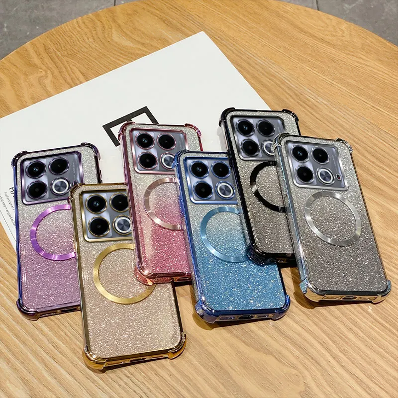 Coque de téléphone à anneau magnétique transparente antichoc de placage de luxe pour Infinix Note 30 40 Pro Plus 4G Smart 8 7 5 2020 Glitte Soft Cover_voghion.com