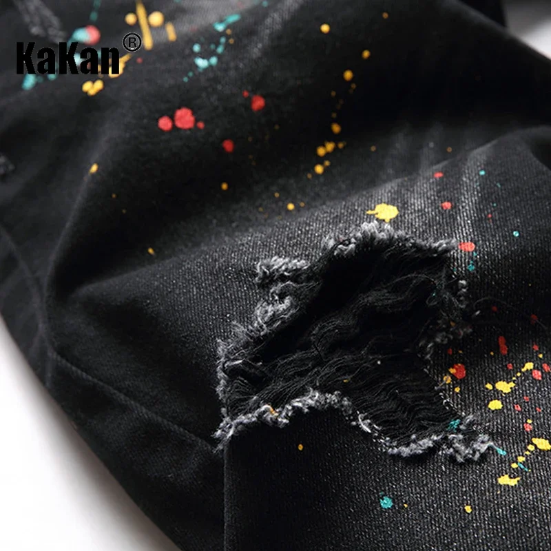 Kakan - European and American New Slim Fit Distressed Jeans for Men, Elastic Black Pants for Men, Personalized Jeans K36-B03