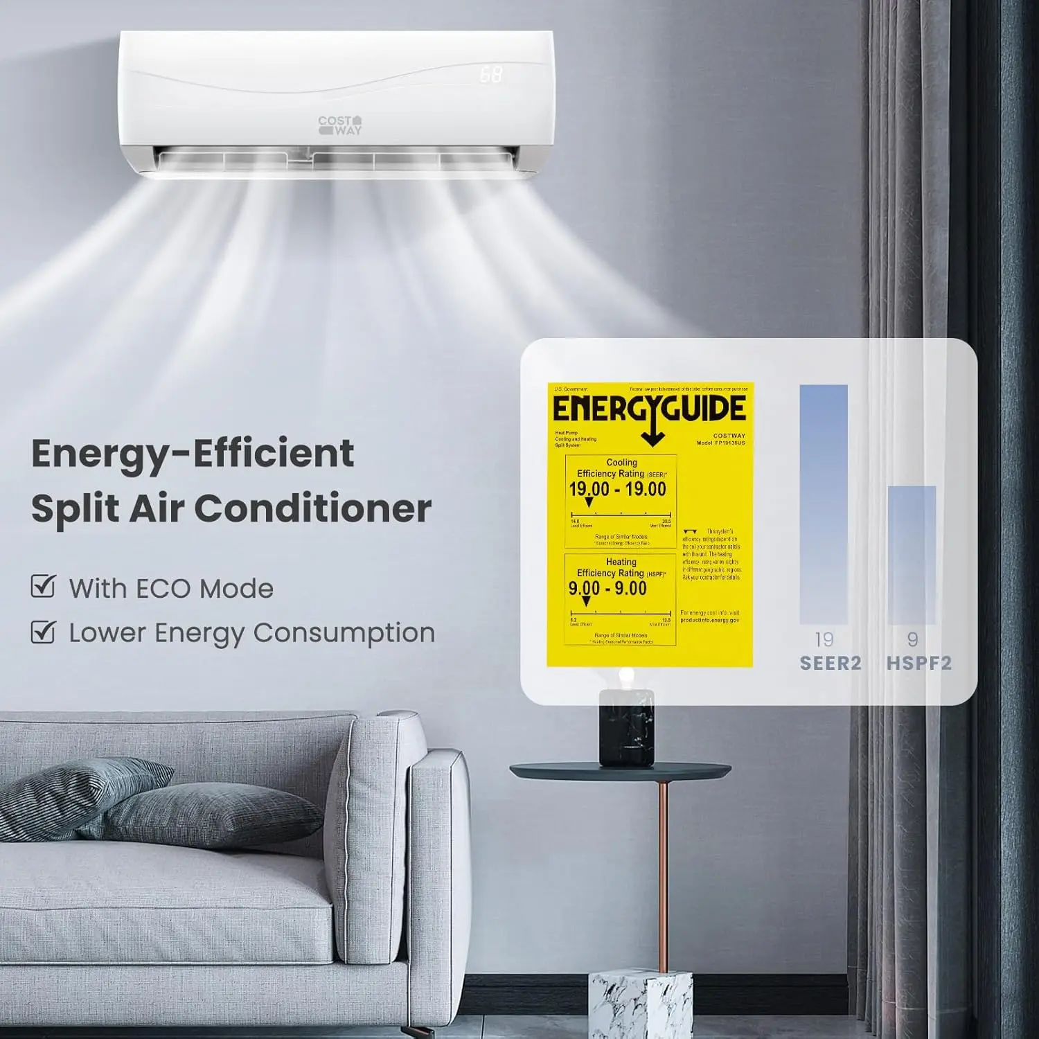 18000BTU Mini Split Air Conditioner& Heater,19 SEER2 208-230V Wall-Mounted Ductless AC Unit Cools Rooms up to 1250 Sq. Ft 3