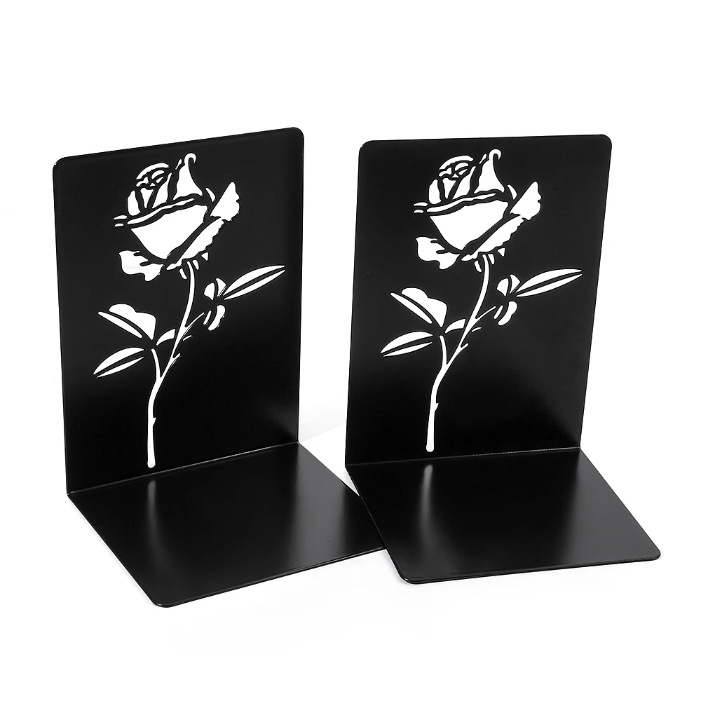 2pc Personalized Rose Book End, Heavy-Duty Metal Book Holder, Home Desktop Organizer, Office End Storage for Lovers