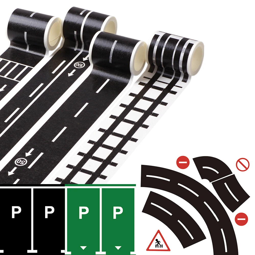 5m/10m Eisenbahn Zug Straße Papier Washi Tape DIY Abnehmbare Kreative Verkehrs Aufkleber Bänder Kinder Rennen Geburtstag party Dekoration Spielzeug