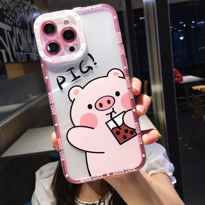 Cute Pink Cartoon Pig iPhone 11 Case Apple 12 13 14 Pro Max TPU Phone Case Silicone Fall-proof Back Cover