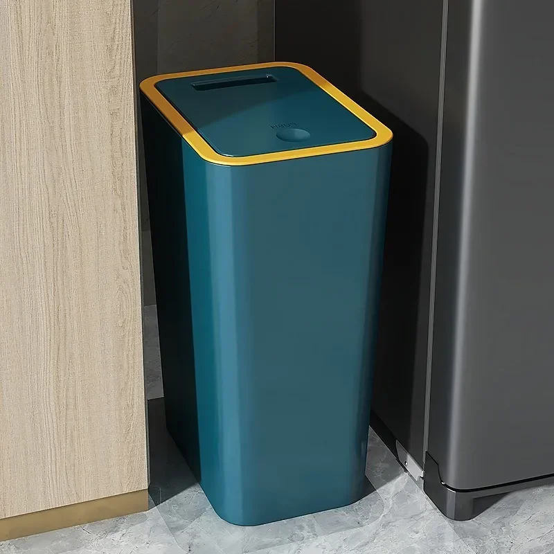 10/12L Slim Trash Can with Lid Nordic Style Waterproof Dustbin Large Capacity One-Touch Design for Bathroom Kitchen Living Room