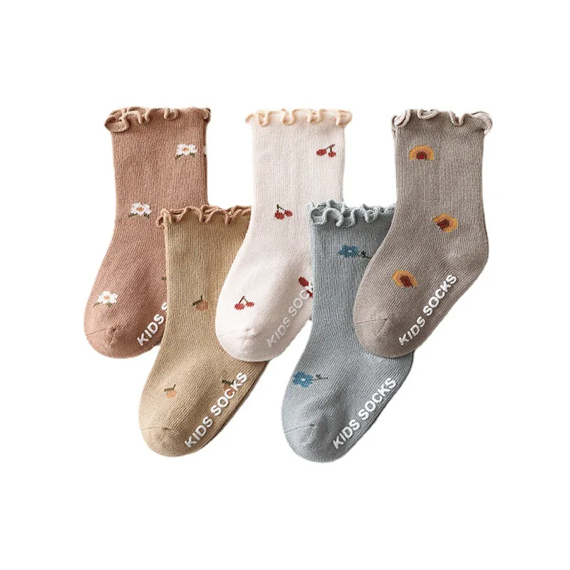 Soft Breathable Toddlers Girls Frilly Socks Cotton Baby Ankle Sock Vintage Floral Pattern Children School Sock Infant Floor Sock