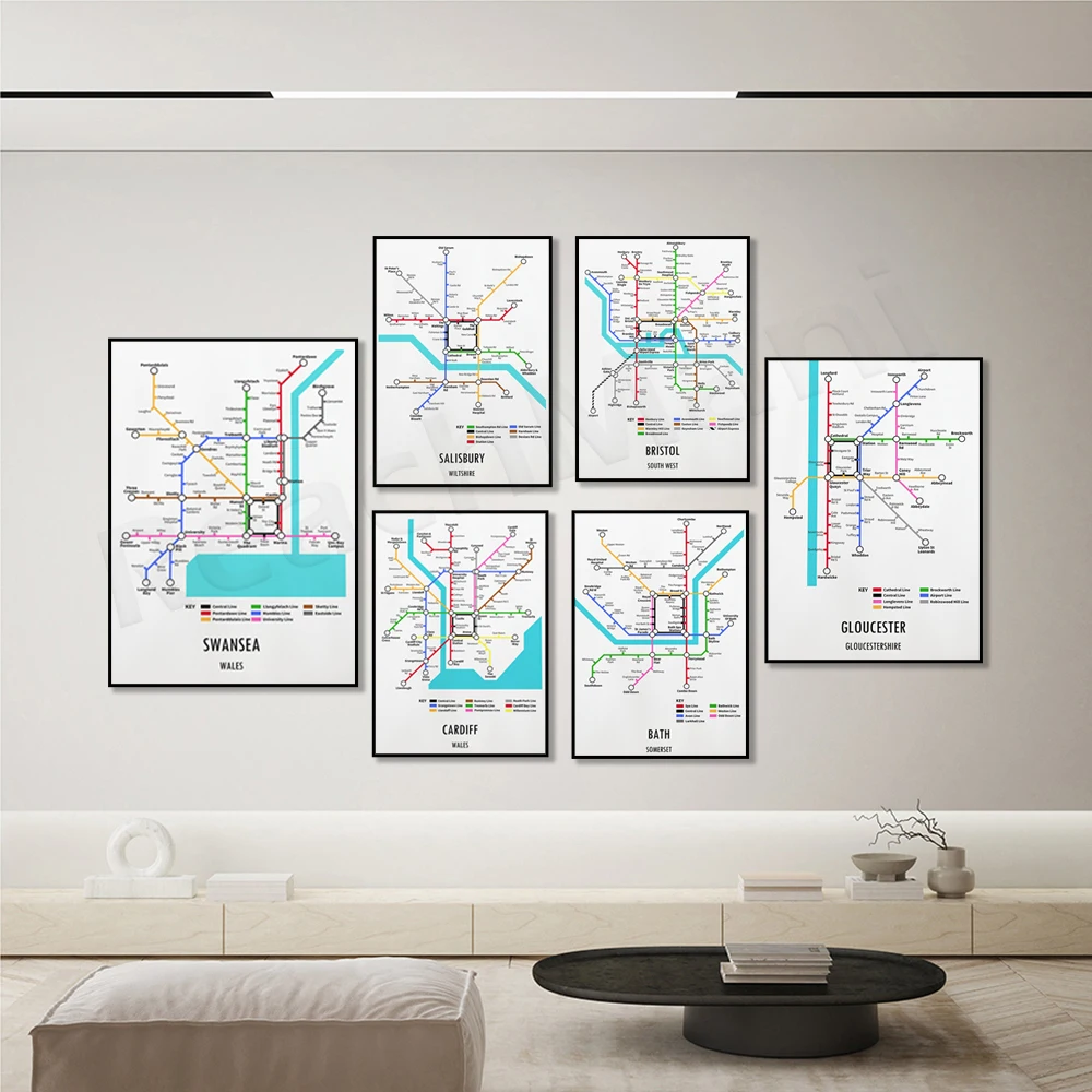 Bristol Sud-Ovest, Bagno Senza Pedali, 3400 Wiltwiltwill, Swansea, Galles Stile Sotterraneo Traffic Street Map Poster Art