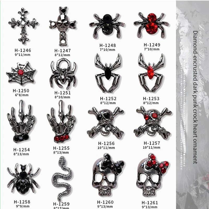 

Spider Skeleton Gothic Punk Style Alloy 3D Nail Art Accessories Cross Design For Halloween Nails Decoration Supplies 10pcs