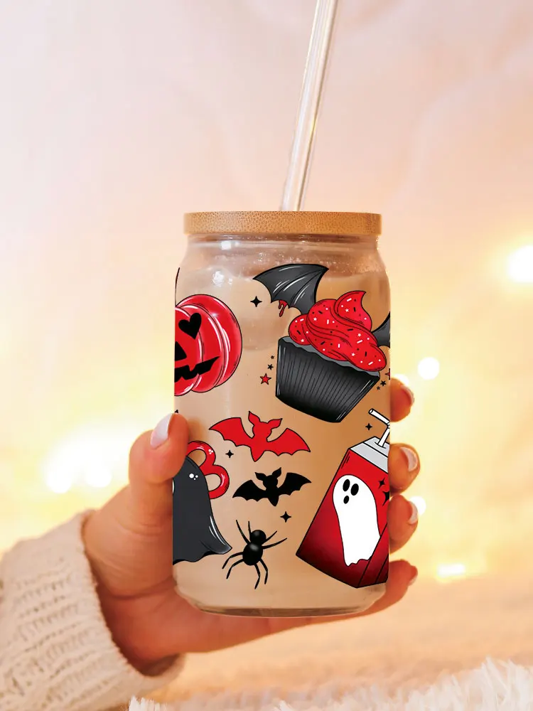 UV DTF Transfer Sticker Halloween Cat Ghost For The 16oz Libbey Glasses Wraps Bottles Cup DIY Waterproof Decals D23518
