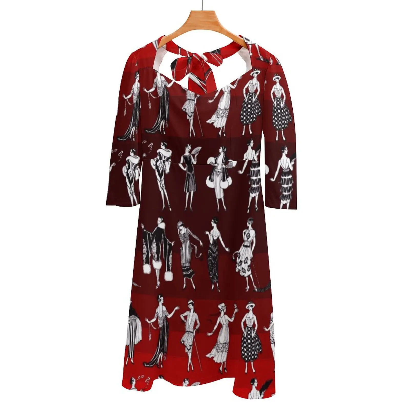 La Vie Parisienne - Ruby Back Lacing Backless Dress Abito Con Scollo Quadrato Abito Svasato Con Nodo A Cuore Paris Vintage Erte Art