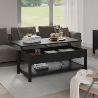 Lift Top Coffee Table with Hidden Compartment and Open Shelf, 45.28" L, Café Tables 1