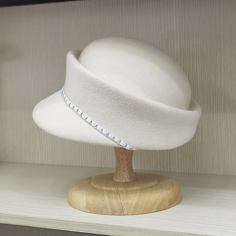 Ullfilt pillbox-hatt för dam elegant vintage vinter-beret_voghion.com