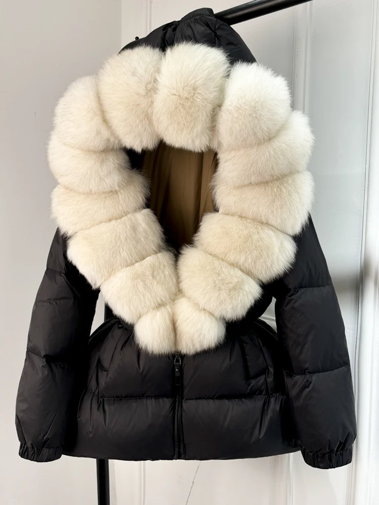 Janveny 2024 Winter Puffer Jacket Women Real Fox Fur Hooded Thick Warm 90% White Duck Down Coat Female Parkas Waterproof 3