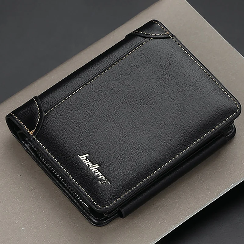 

Baellerry Short Men Wallets 11 Card Holders Zipper Men Leather Purse Solid Coin Pocket Male Purse