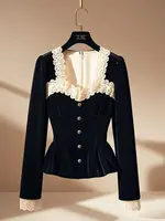Vintage Luxury Lace Long sleeve Velvet Top Women Elegant Ladies Sequin Tunic Shirt Female Office Party Wear Top 2024 Korean New - Image 6