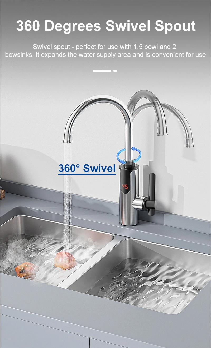 Description Picture 6 of itemElectric Instant Heating Faucet Hot Cold Mixer Tap 3300W 220V 360 Degree Rotation Fast Heating Tap Digital Kitchen Bathroom