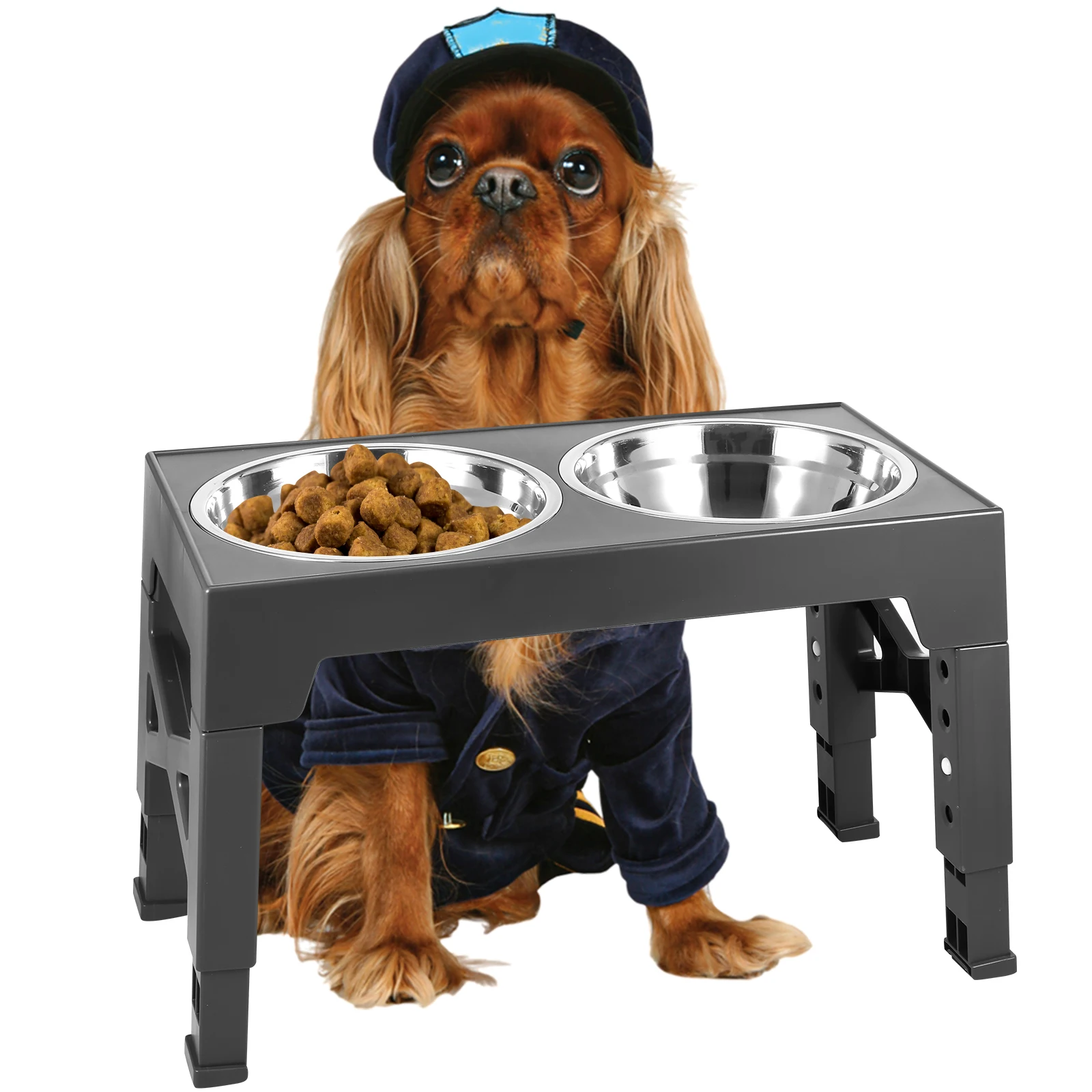 

Elevated Dog Bowls with Stand Non-Slip Raised Dog Dish with 2 Stainless Steel Dog Bowls Easy Install Elevated Dog Food Feeder 5