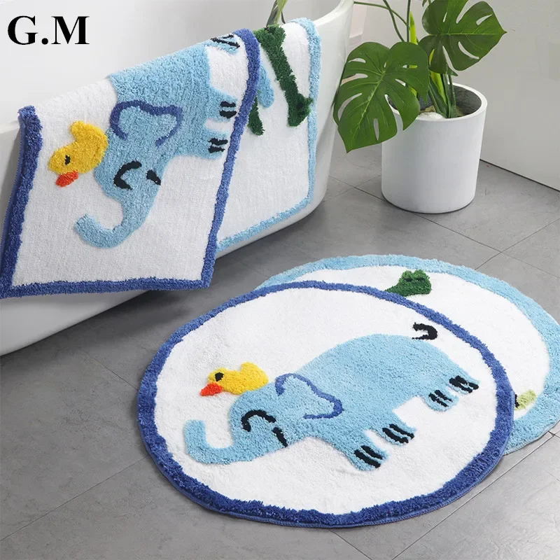 

Cute Cartoon Animals Round Rugs Thick Flocking Water Absorbent Bath Mat Non-slip Fluffy Floor Mats Entrance Door Mat Kawaii Rug