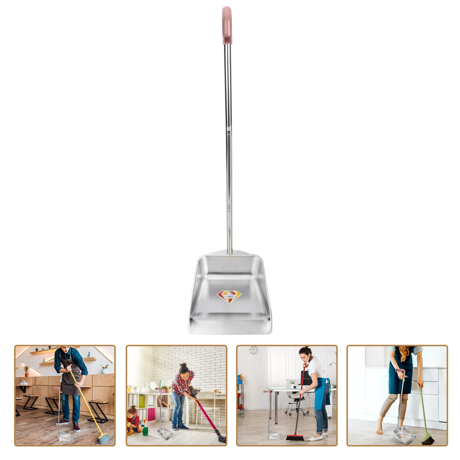 

Dustpan Cleaning Pan Stainless Steel Garbage Broom Sweeper Long Handle Set Lobby Outdoor Stand Indoor Up Metal Handheld Handled