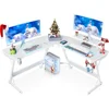 Computer Desks White L Shaped Gaming Desk 51 Inch Gamer Desk Gaming Table with Carbon Fiber Texture Corner Computer L Shape 4